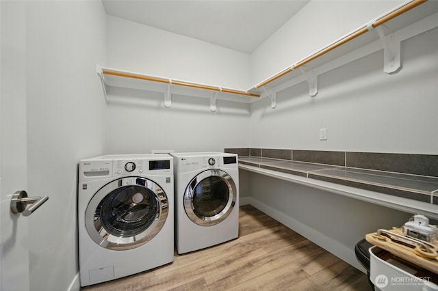 235 Champagne Way, Walla Walla, WA 99362 - laundry room featuring washer and dryer, light wood finished floors, and baseboards