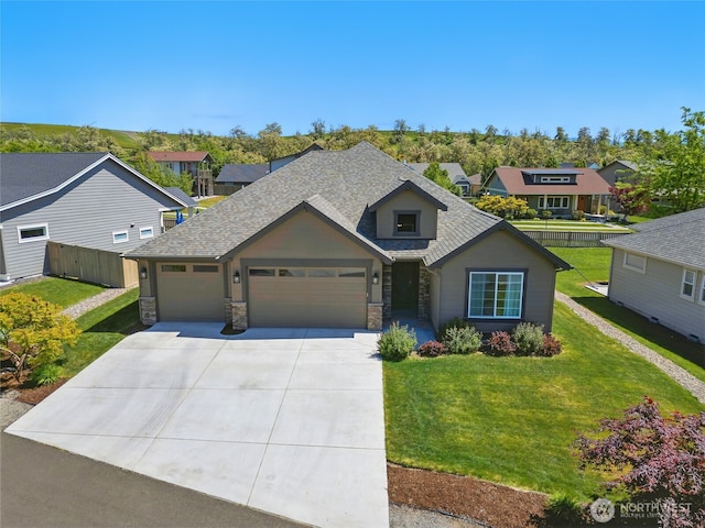 235 Champagne Way, Walla Walla, WA 99362 - view of front of property featuring stone siding, an attached garage, driveway, and a residential view