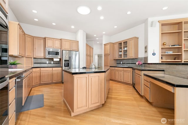 412 N 69th Ave, Yakima, WA 98908 - kitchen featuring stainless steel appliances, light brown cabinetry, and recessed lighting