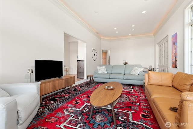 412 N 69th Ave, Yakima, WA 98908 - carpeted living area featuring ornamental molding and recessed lighting