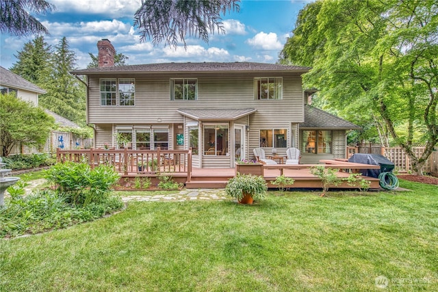 22233 NE 23rd St, Sammamish, WA 98074 - rear view of house with a chimney and a deck