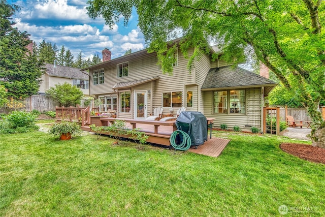 22233 NE 23rd St, Sammamish, WA 98074 - back of house with a chimney and a wooden deck
