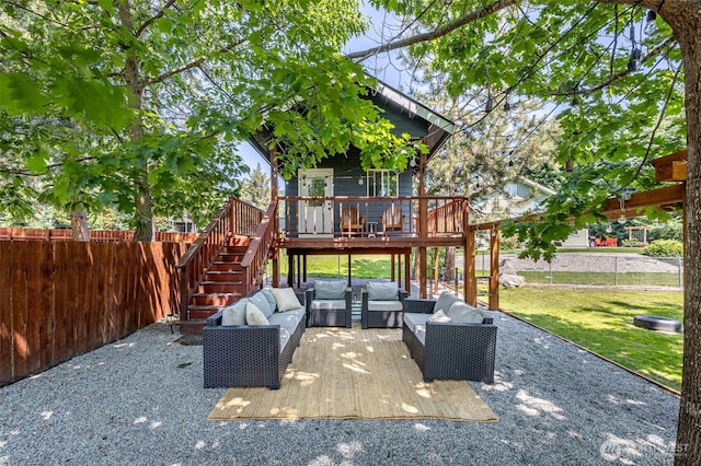 10303 Ski Hill Dr, Leavenworth, WA 98826 - view of patio featuring outdoor lounge area, a deck, and stairs
