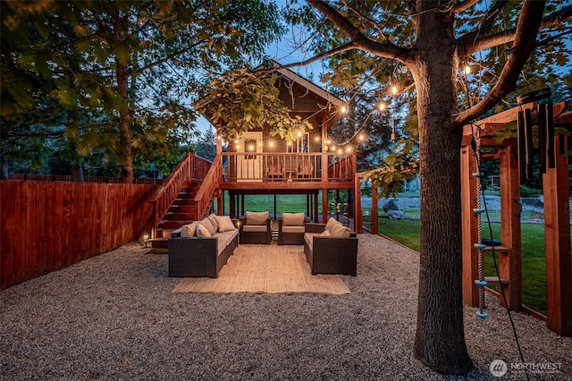 10303 Ski Hill Dr, Leavenworth, WA 98826 - view of play area featuring an outdoor hangout area, stairs, and a patio