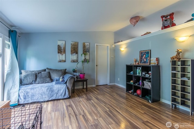 16016 11th Ave E, Tacoma, WA 98445 - living room with vaulted ceiling, wood finished floors, and baseboards