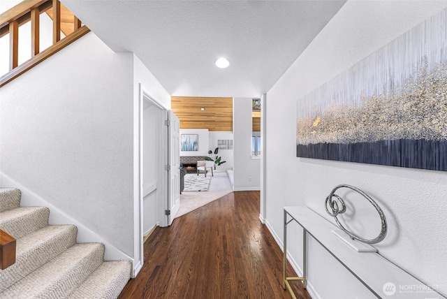 5030 155th Pl SE, Bellevue, WA 98006 - hallway with wood finished floors, recessed lighting, and stairway