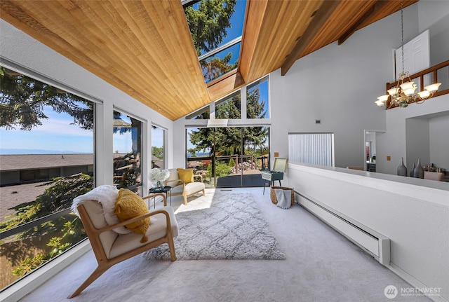 5030 155th Pl SE, Bellevue, WA 98006 - sunroom with vaulted ceiling, baseboard heating, and a chandelier