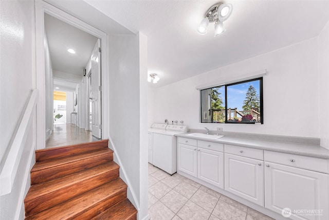 5030 155th Pl SE, Bellevue, WA 98006 - stairway featuring washing machine and dryer and tile patterned floors