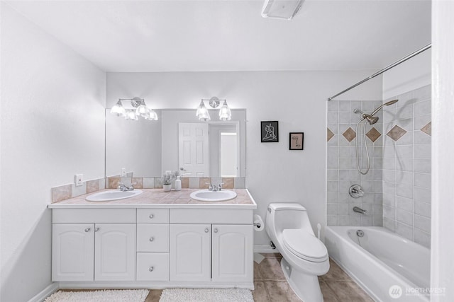 5030 155th Pl SE, Bellevue, WA 98006 - full bathroom with double vanity, shower / tub combination, and tile patterned floors