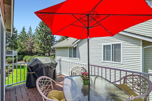 800 96th Ave NE Unit G201, Lake Stevens, WA 98258 - wooden terrace featuring outdoor dining space and grilling area