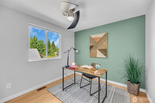 10704 25th Pl NE, Lake Stevens, WA 98258 - office space with baseboards, wood finished floors, and ceiling fan