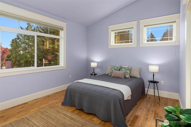 11744 NE Sand Point Way, Seattle, WA 98125 - bedroom with lofted ceiling, baseboards, and wood finished floors
