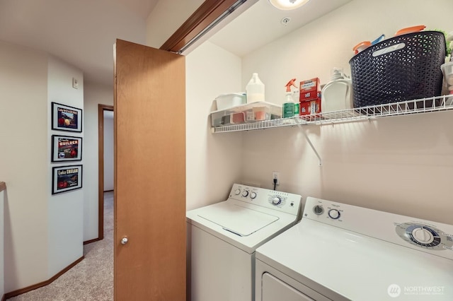 10829 19th Ave SE Unit 3C, Everett, WA 98208 - laundry room featuring independent washer and dryer, light colored carpet, and baseboards