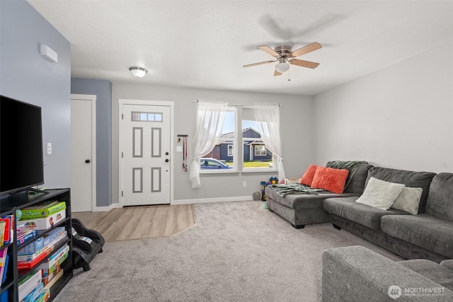 505 Herren Ave, Winlock, WA 98596 - living room with a ceiling fan, carpet, and baseboards