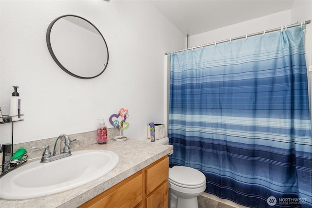 505 Herren Ave, Winlock, WA 98596 - bathroom with toilet, vanity, and a shower with shower curtain