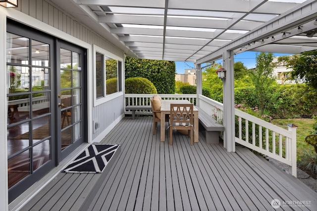 3201 SW Genesee St, Seattle, WA 98126 - wooden deck with a pergola and outdoor dining space