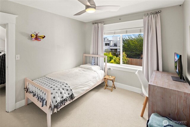 3201 SW Genesee St, Seattle, WA 98126 - bedroom featuring carpet floors, baseboards, and ceiling fan