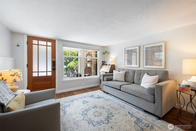 410 N 48th St, Seattle, WA 98103 - living room featuring wood finished floors and a textured ceiling