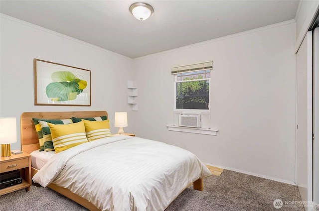 4035 A St, Tacoma, WA 98418 - bedroom with carpet floors, cooling unit, crown molding, a closet, and baseboards