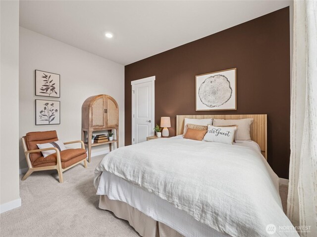 8310 115th Pl SE Unit 3, Newcastle, WA 98056 - bedroom with light colored carpet, baseboards, and recessed lighting