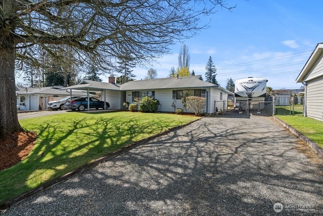 11939 SE 169th Pl, Renton, WA 98058 - ranch-style home featuring driveway, a gate, a carport, and a chimney