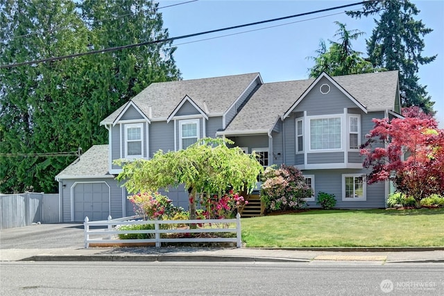 608 Harvest Rd, Bothell, WA 98012 - split foyer home featuring driveway, a shingled roof, and a garage