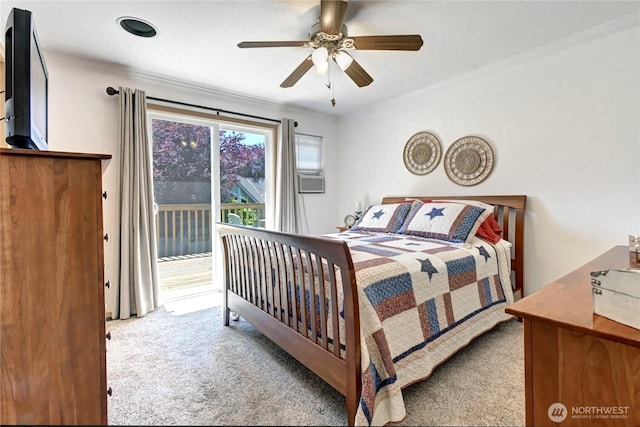 608 Harvest Rd, Bothell, WA 98012 - carpeted bedroom featuring access to exterior, ceiling fan, crown molding, and cooling unit
