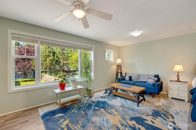 18008 Ashworth Ave N, Shoreline, WA 98133 - living room featuring baseboards, wood finished floors, and ceiling fan