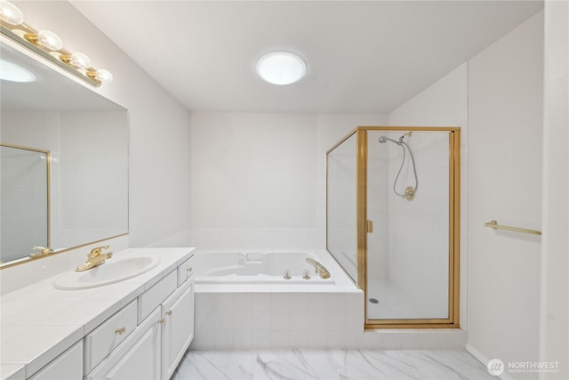 706 Finley Ln Unit S3, La Conner, WA 98257 - full bathroom featuring vanity, a garden tub, and a shower stall