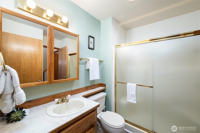 4315 Village Dr Unit B, Bellingham, WA 98226 - bathroom featuring toilet, vanity, and a stall shower