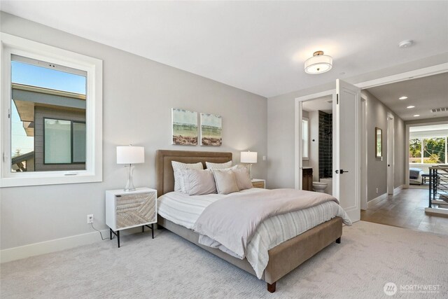 15535 NE 60th St, Redmond, WA 98052 - carpeted bedroom with baseboards, recessed lighting, and connected bathroom
