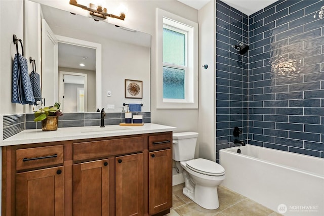 15535 NE 60th St, Redmond, WA 98052 - bathroom with vanity, toilet, washtub / shower combination, and tile patterned floors