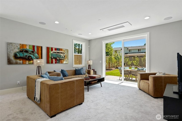 15535 NE 60th St, Redmond, WA 98052 - living room featuring light colored carpet and recessed lighting