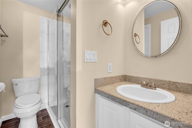11102 NE 125th Ln Unit K136, Kirkland, WA 98034 - full bath with toilet, a stall shower, vanity, and wood finished floors