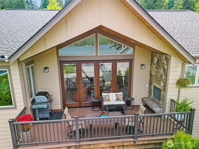 20 Longshore Ln, Bellingham, WA 98229 - wooden terrace with french doors, grilling area, and an outdoor living space