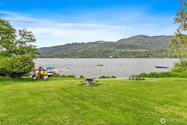 20 Longshore Ln, Bellingham, WA 98229 - water view with a mountain backdrop and a heavily wooded area