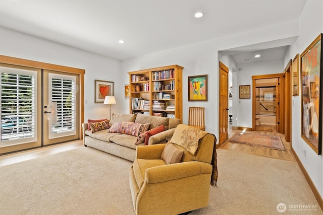 20 Longshore Ln, Bellingham, WA 98229 - living area featuring light colored carpet, recessed lighting, baseboards, and french doors