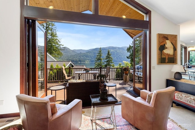 20 Longshore Ln, Bellingham, WA 98229 - living area with vaulted ceiling and a water and mountain view