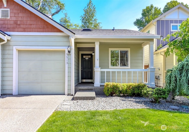 5513 Starlight St E, Fife, WA 98424 - view of front of property with a shingled roof, concrete driveway, covered porch, and an attached garage