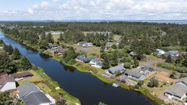 393 Canal Dr SE, Ocean Shores, WA 98569 - aerial overview of property's location featuring a large body of water, a forest, and nearby suburban area