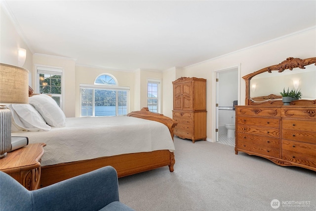 562 W Lake Samish Dr, Bellingham, WA 98229 - carpeted bedroom with crown molding and ensuite bath