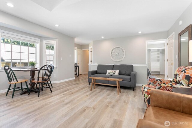 562 W Lake Samish Dr, Bellingham, WA 98229 - living room with light wood-style floors, recessed lighting, and baseboards