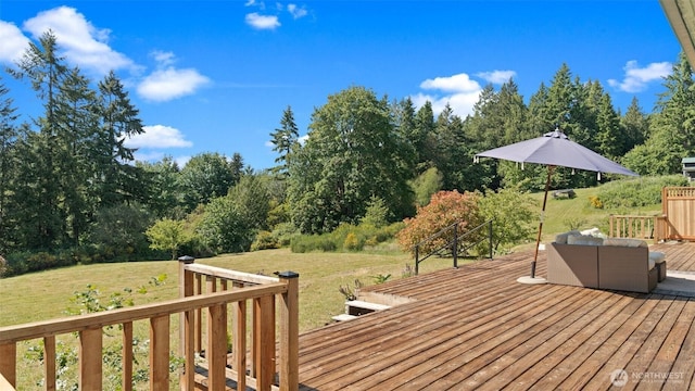 10539 N Madison Ave NE, Bainbridge Island, WA 98110 - wooden deck featuring a yard