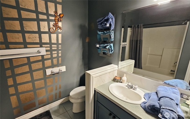 10920 Chaucer St SE, Olympia, WA 98501 - bathroom featuring toilet, tile patterned flooring, vanity, and shower / bath combination with curtain
