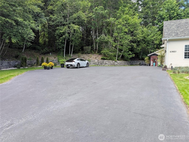 10920 Chaucer St SE, Olympia, WA 98501 - view of asphalt driveway featuring a wooded view