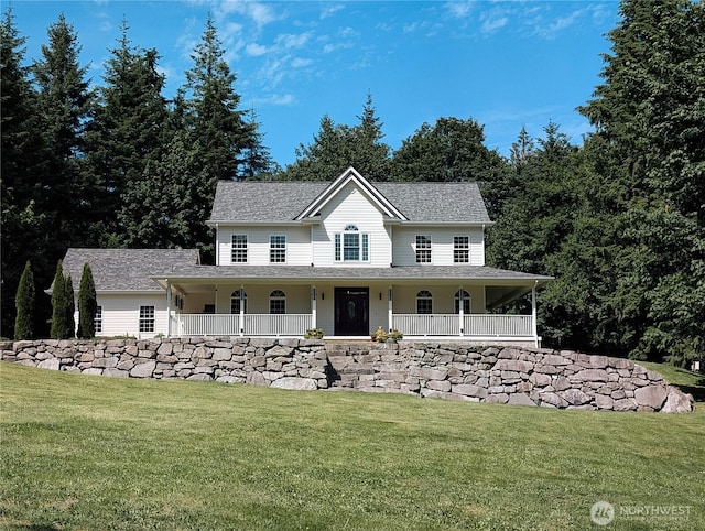 10920 Chaucer St SE, Olympia, WA 98501 - farmhouse inspired home with a front lawn, a porch, and a shingled roof