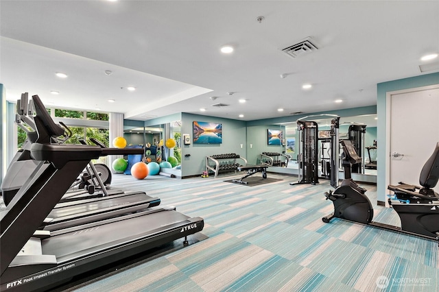 50 Pine St Unit 420, Edmonds, WA 98020 - gym featuring carpet and recessed lighting