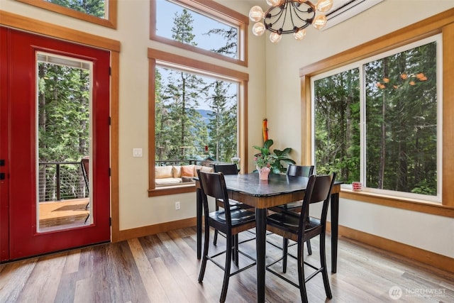 3271 Via Kachess Rd, Easton, WA 98925 - dining area featuring plenty of natural light, light wood-style floors, a chandelier, and baseboards