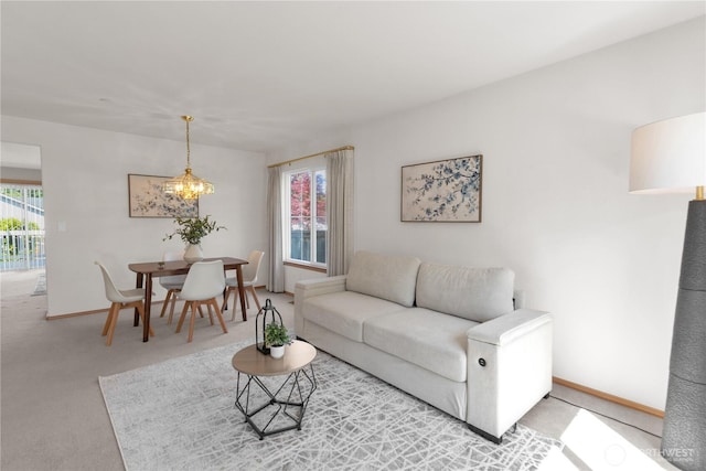 22111 96th Pl S, Kent, WA 98031 - living area with a chandelier, carpet floors, and baseboards