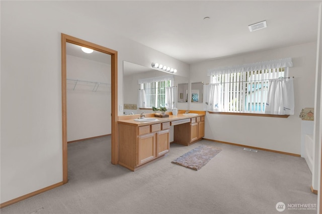 22111 96th Pl S, Kent, WA 98031 - bathroom with double vanity, baseboards, and carpet floors